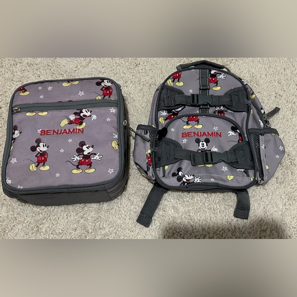 "Benjamin" Pottery barn Mickey Mouse backpack lunchbox set
